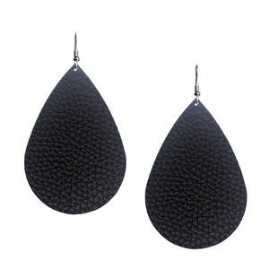 Black Leather Tear Drop Earrings
